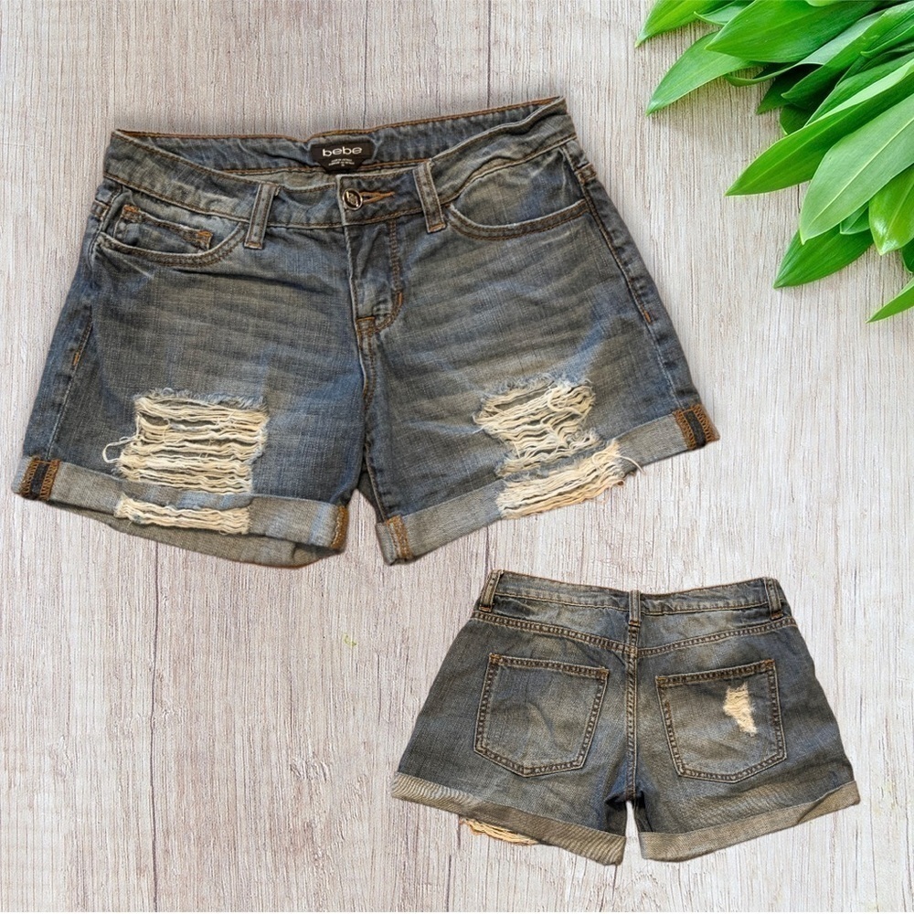 Bebe distressed jean shorts